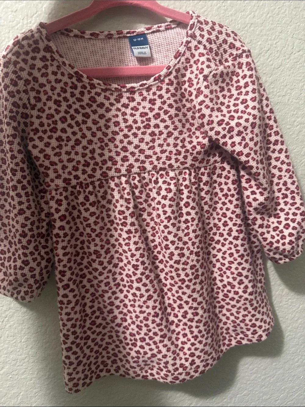 Old Navy Pink Floral-Print Waffle Knit Girls' Long-Sleeve Top